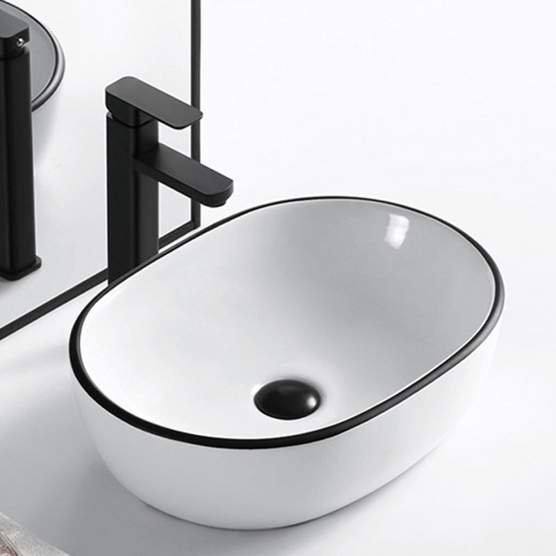 Modern Vessel Bathroom Sink Rectangular Porcelain Drain Assembly and Faucet Wash Stand