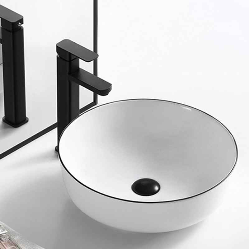 Modern Vessel Bathroom Sink Rectangular Porcelain Drain Assembly and Faucet Wash Stand