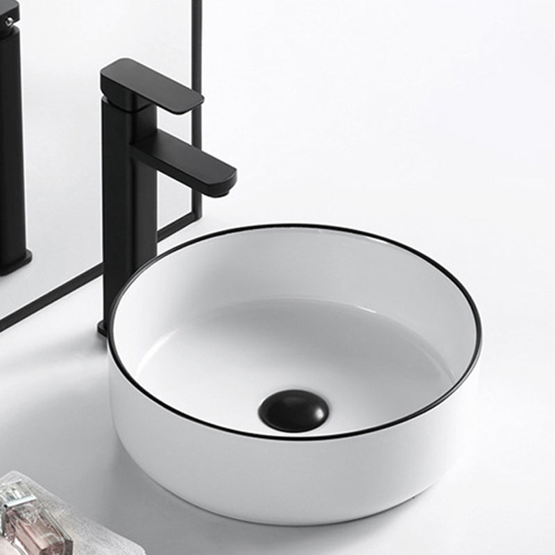 Modern Vessel Bathroom Sink Rectangular Porcelain Drain Assembly and Faucet Wash Stand