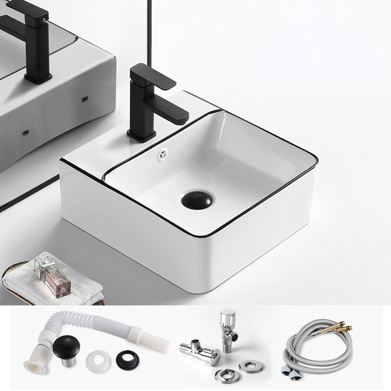 Modern Vessel Bathroom Sink Rectangular Porcelain Drain Assembly and Faucet Wash Stand
