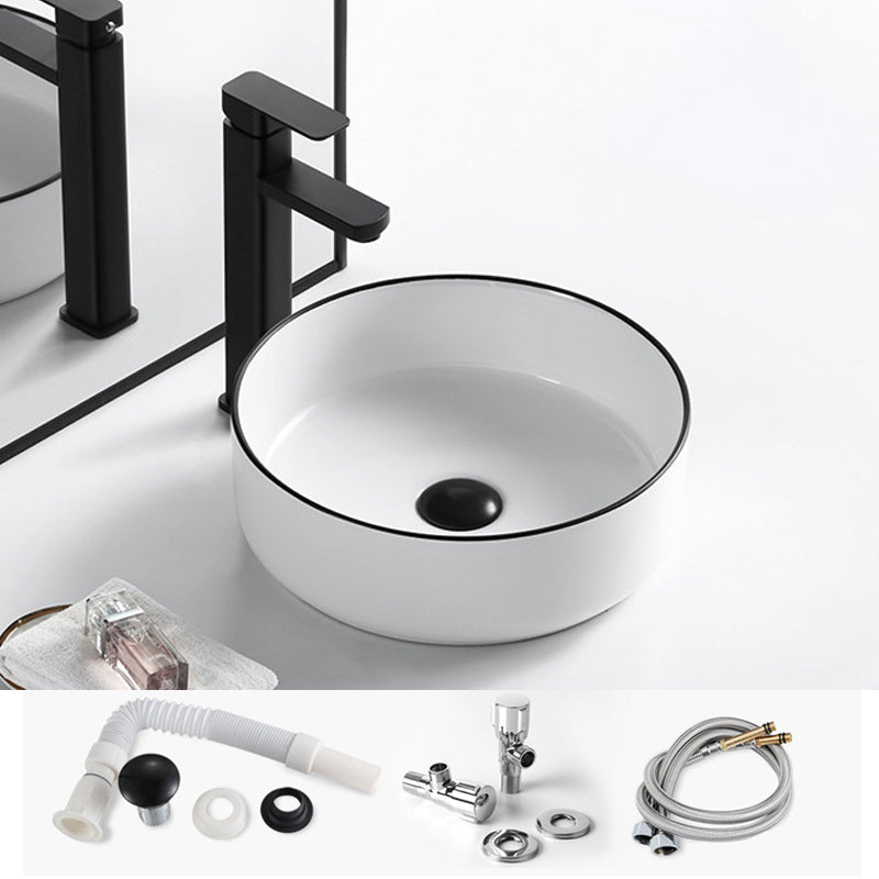 Modern Vessel Bathroom Sink Rectangular Porcelain Drain Assembly and Faucet Wash Stand