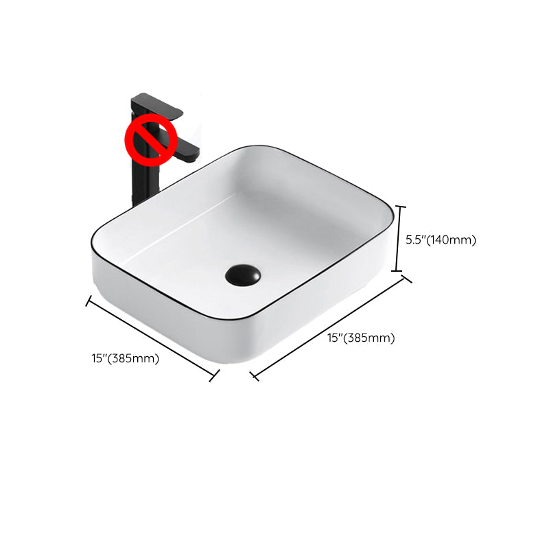 Modern Vessel Bathroom Sink Rectangular Porcelain Drain Assembly and Faucet Wash Stand