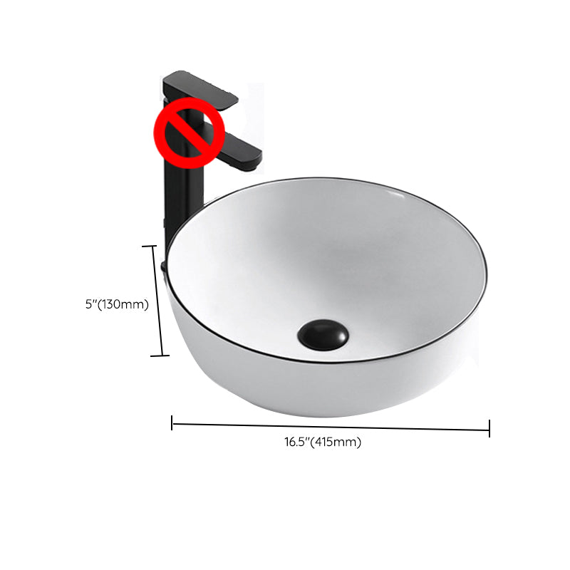 Modern Vessel Bathroom Sink Rectangular Porcelain Drain Assembly and Faucet Wash Stand