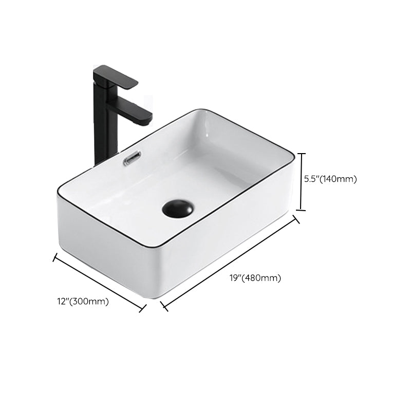 Modern Vessel Bathroom Sink Rectangular Porcelain Drain Assembly and Faucet Wash Stand