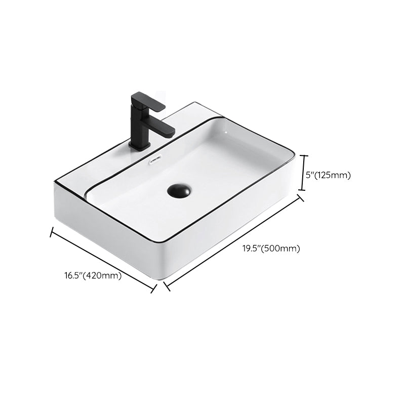 Modern Vessel Bathroom Sink Rectangular Porcelain Drain Assembly and Faucet Wash Stand