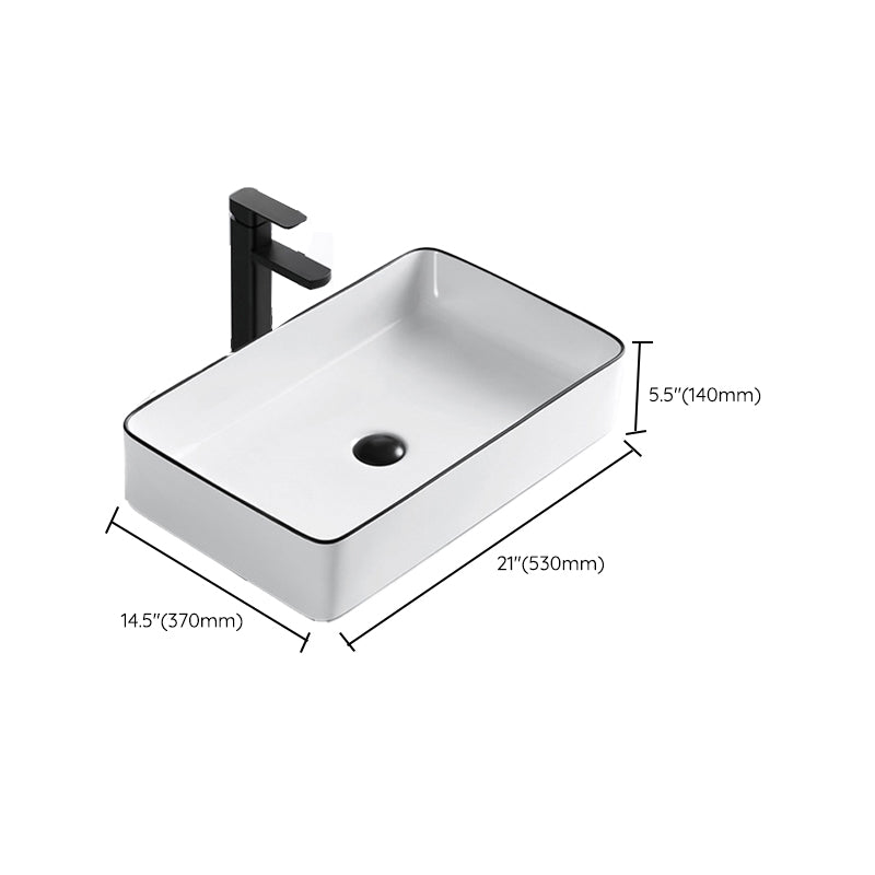 Modern Vessel Bathroom Sink Rectangular Porcelain Drain Assembly and Faucet Wash Stand