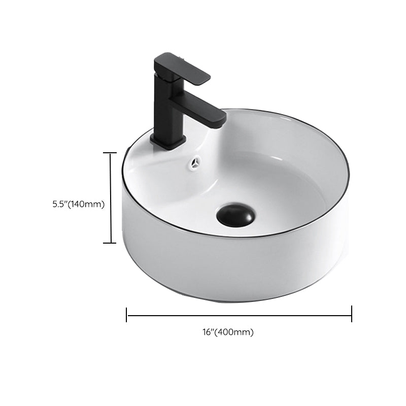 Modern Vessel Bathroom Sink Rectangular Porcelain Drain Assembly and Faucet Wash Stand