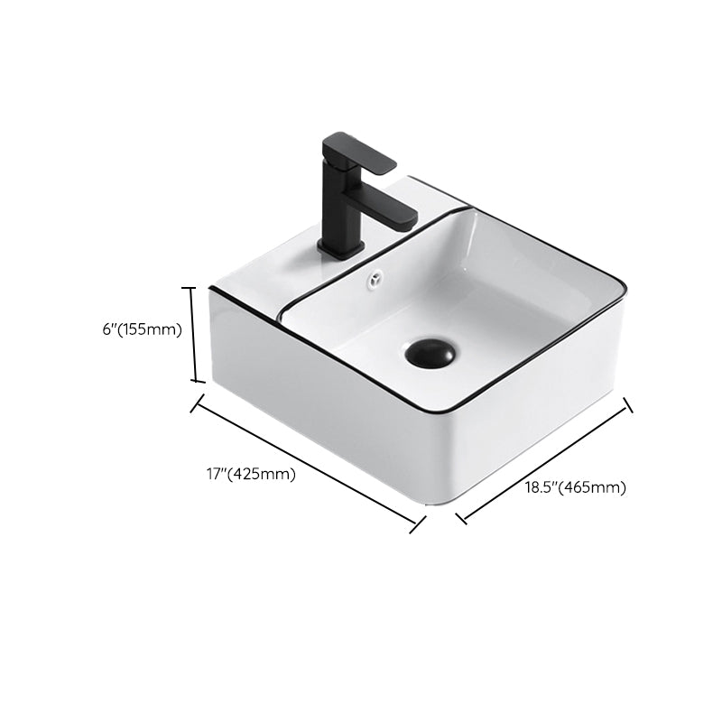 Modern Vessel Bathroom Sink Rectangular Porcelain Drain Assembly and Faucet Wash Stand