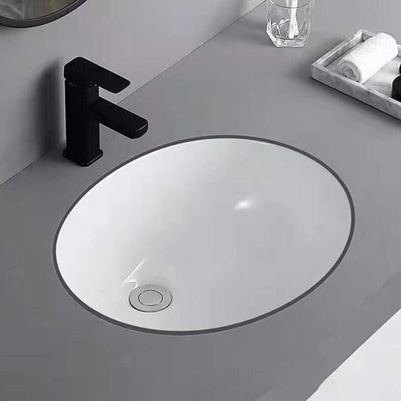 Modern Undermount Bathroom Sink Oval Shape Porcelain with Pop-Up Drain Basin Sink
