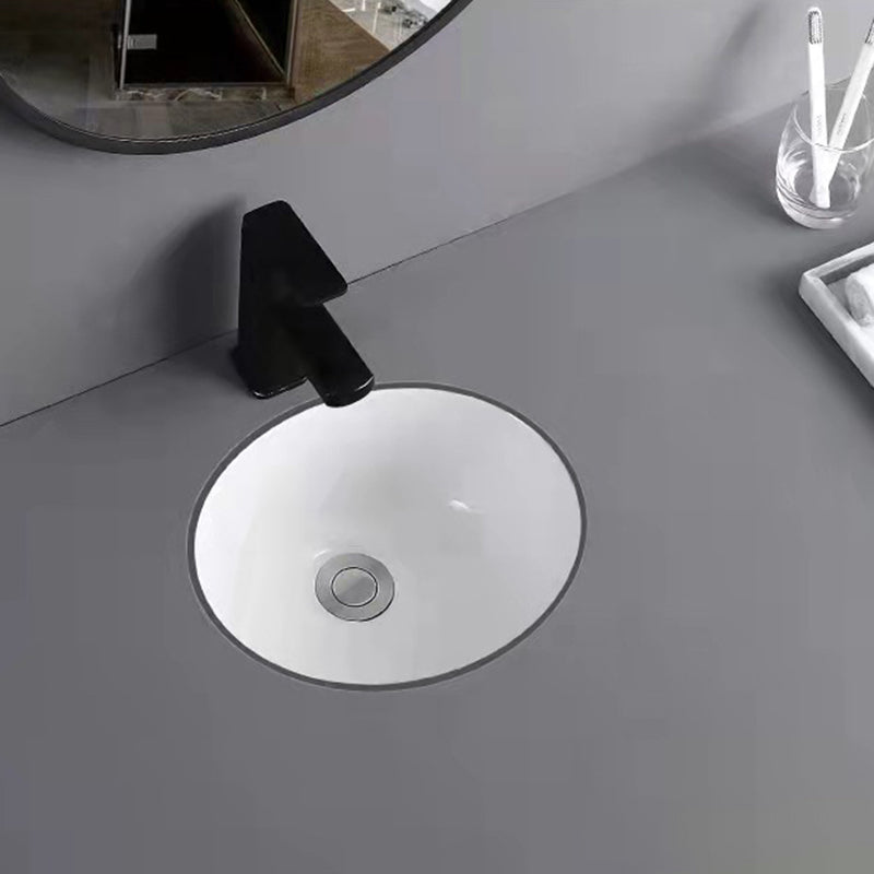 Modern Undermount Bathroom Sink Oval Shape Porcelain with Pop-Up Drain Basin Sink