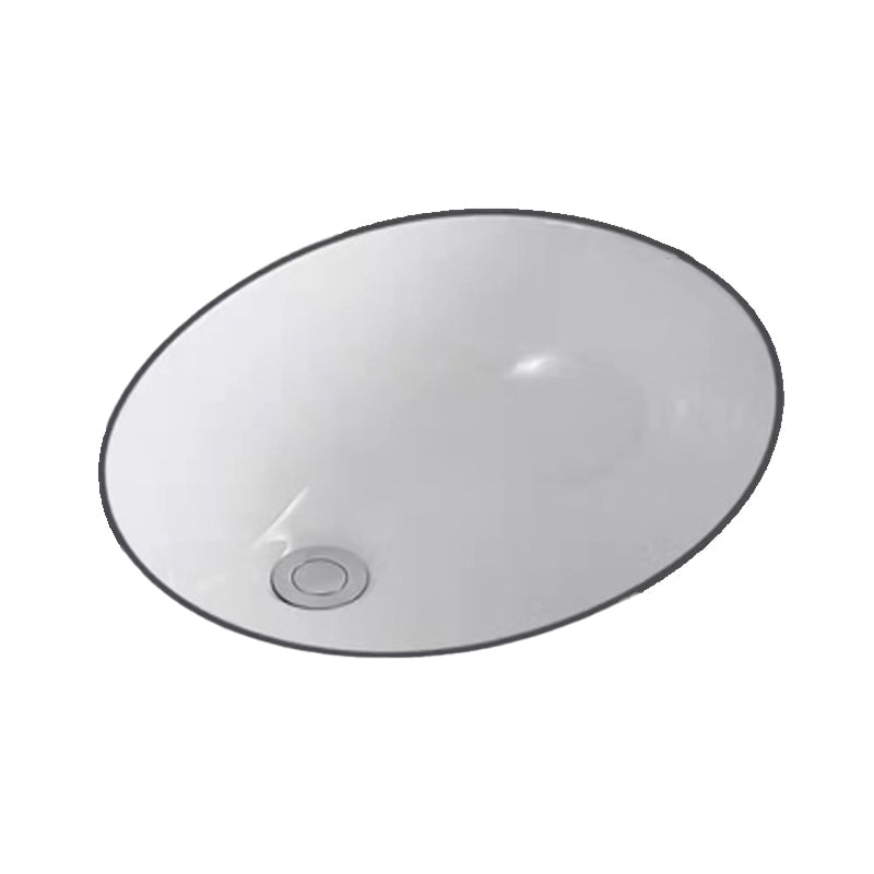 Modern Undermount Bathroom Sink Oval Shape Porcelain with Pop-Up Drain Basin Sink