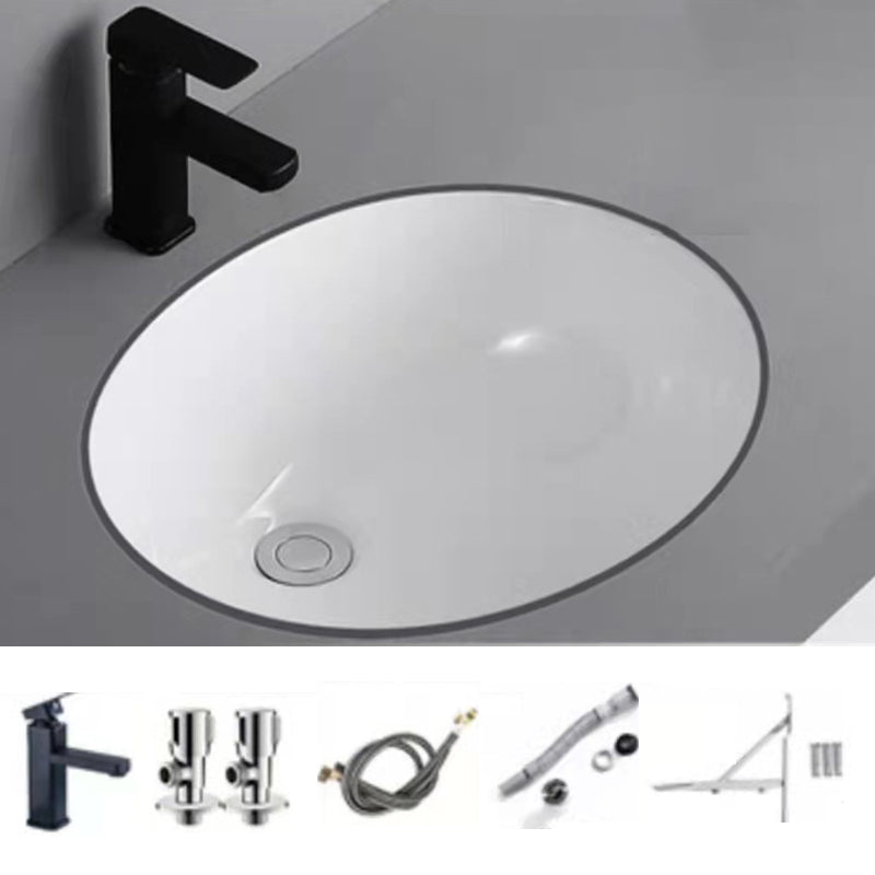 Modern Undermount Bathroom Sink Oval Shape Porcelain with Pop-Up Drain Basin Sink