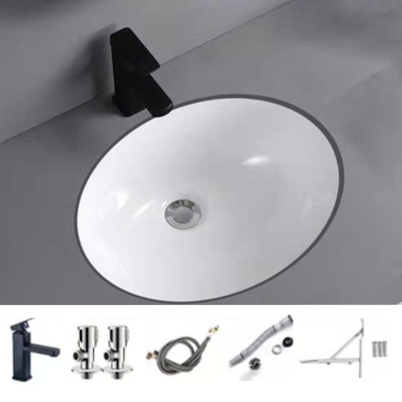 Modern Undermount Bathroom Sink Oval Shape Porcelain with Pop-Up Drain Basin Sink