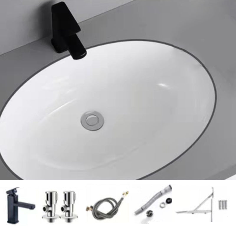 Modern Undermount Bathroom Sink Oval Shape Porcelain with Pop-Up Drain Basin Sink