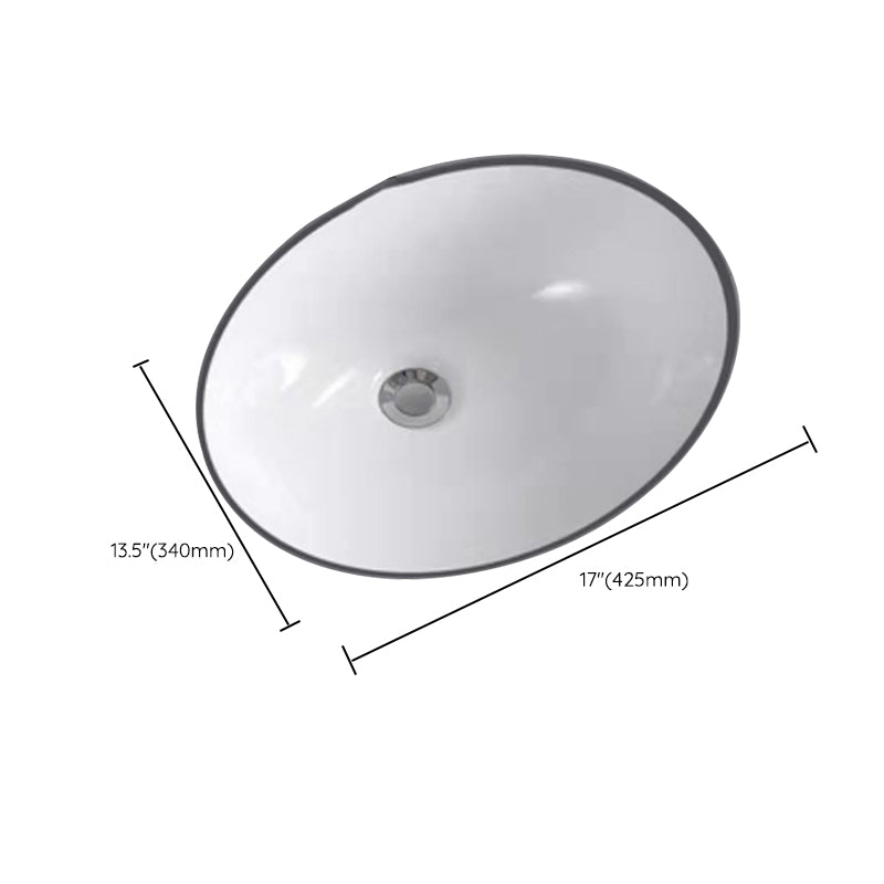 Modern Undermount Bathroom Sink Oval Shape Porcelain with Pop-Up Drain Basin Sink