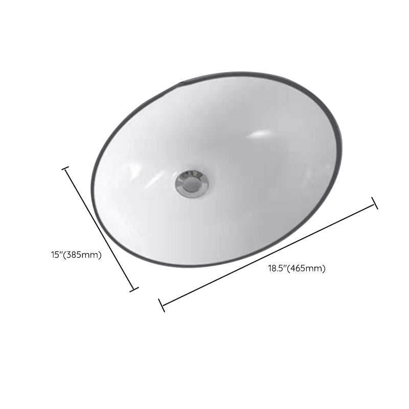 Modern Undermount Bathroom Sink Oval Shape Porcelain with Pop-Up Drain Basin Sink