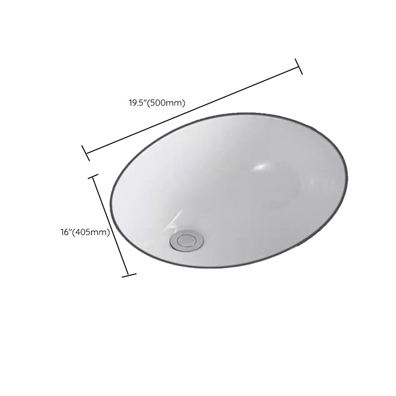 Modern Undermount Bathroom Sink Oval Shape Porcelain with Pop-Up Drain Basin Sink