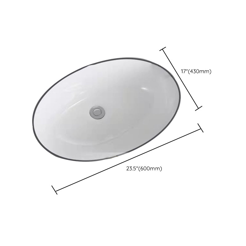 Modern Undermount Bathroom Sink Oval Shape Porcelain with Pop-Up Drain Basin Sink