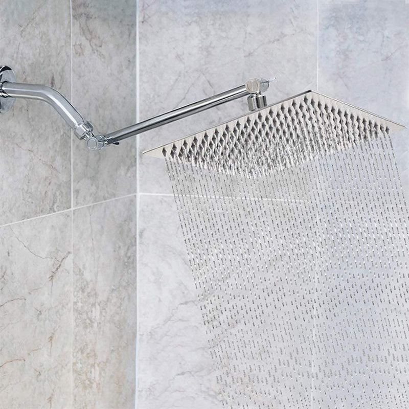 Stainless Steel Fixed Shower Head Rain Fall Wall-Mount Showerhead with Extension Arm