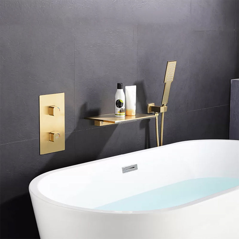 Wall Mounted Metal Waterfall Tub Filler Low Arc Bathroom Faucet