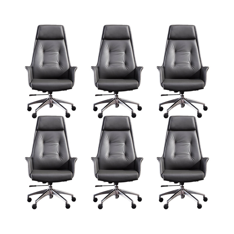 Padded Arms Contemporary Managers Chair Gray Leather Swivel Chair