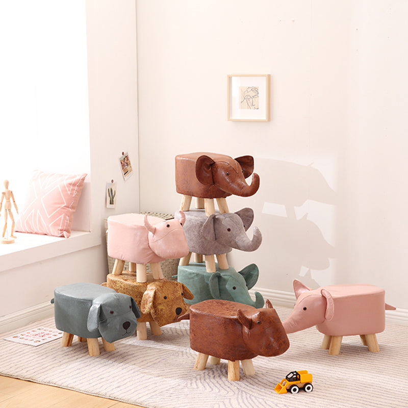 Contemporary Ottoman Faux Leather Solid Wood Frame Upholstered Dog Shape Ottoman