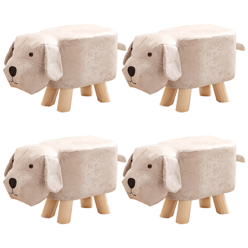Contemporary Ottoman Faux Leather Solid Wood Frame Upholstered Dog Shape Ottoman