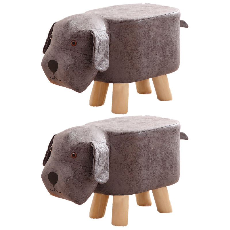 Contemporary Ottoman Faux Leather Solid Wood Frame Upholstered Dog Shape Ottoman