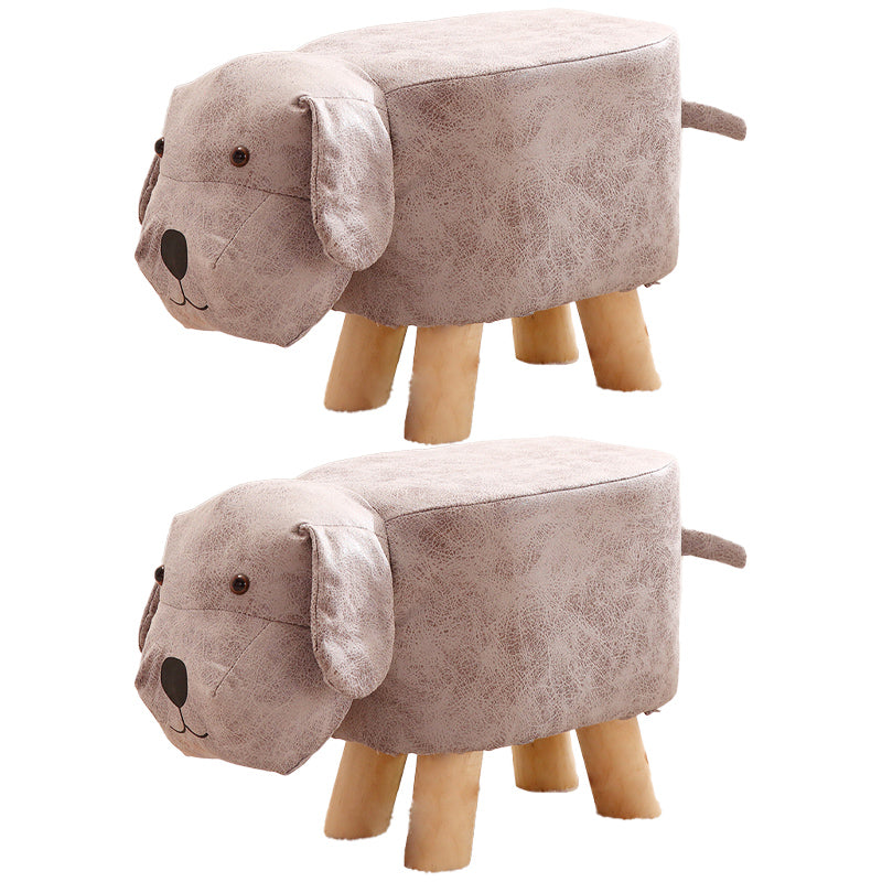 Contemporary Ottoman Faux Leather Solid Wood Frame Upholstered Dog Shape Ottoman