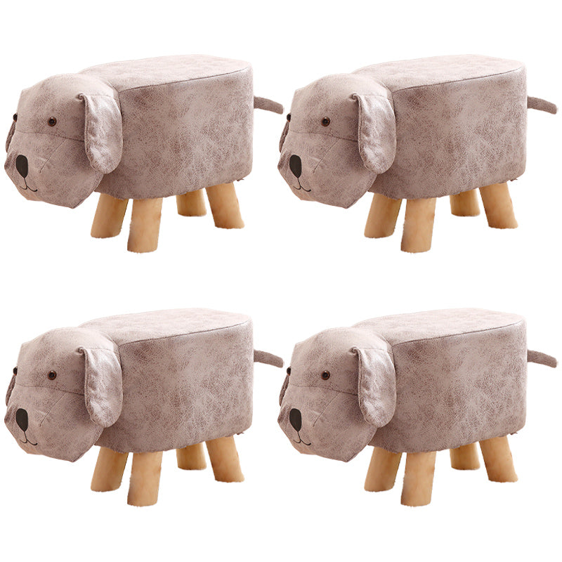Contemporary Ottoman Faux Leather Solid Wood Frame Upholstered Dog Shape Ottoman
