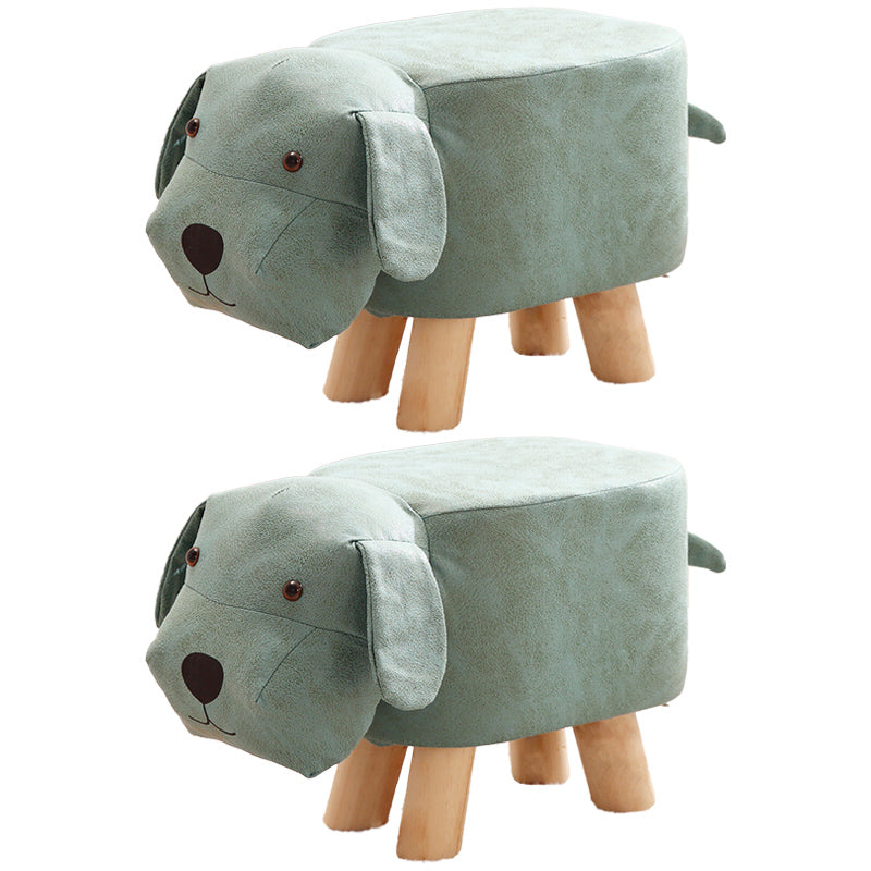 Contemporary Ottoman Faux Leather Solid Wood Frame Upholstered Dog Shape Ottoman