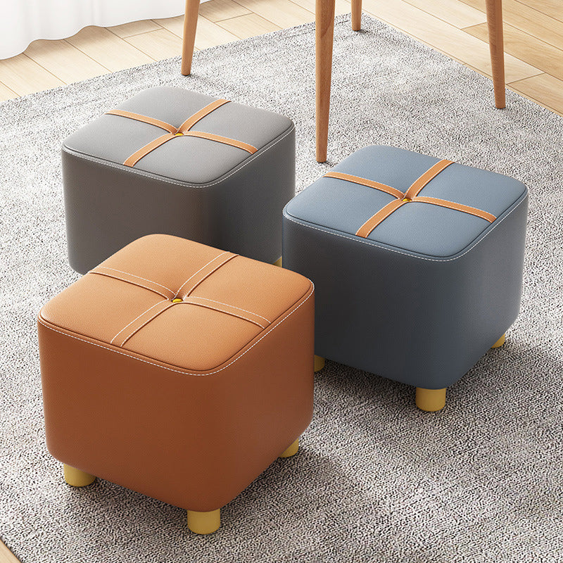 Fabric Pouf Ottoman Contrast Stripe Square Stain Resistant Modern Ottoman