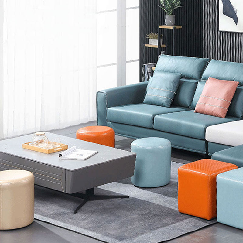 Orange Modern Pouf Water Resistant Solid Color Round Pouf for Drawing Room