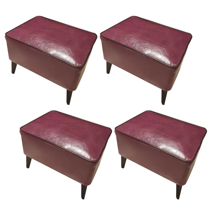 Mid-Century Modern Pouf Ottoman Faux Leather Upholstered Rectangle Ottoman with Chair Legs