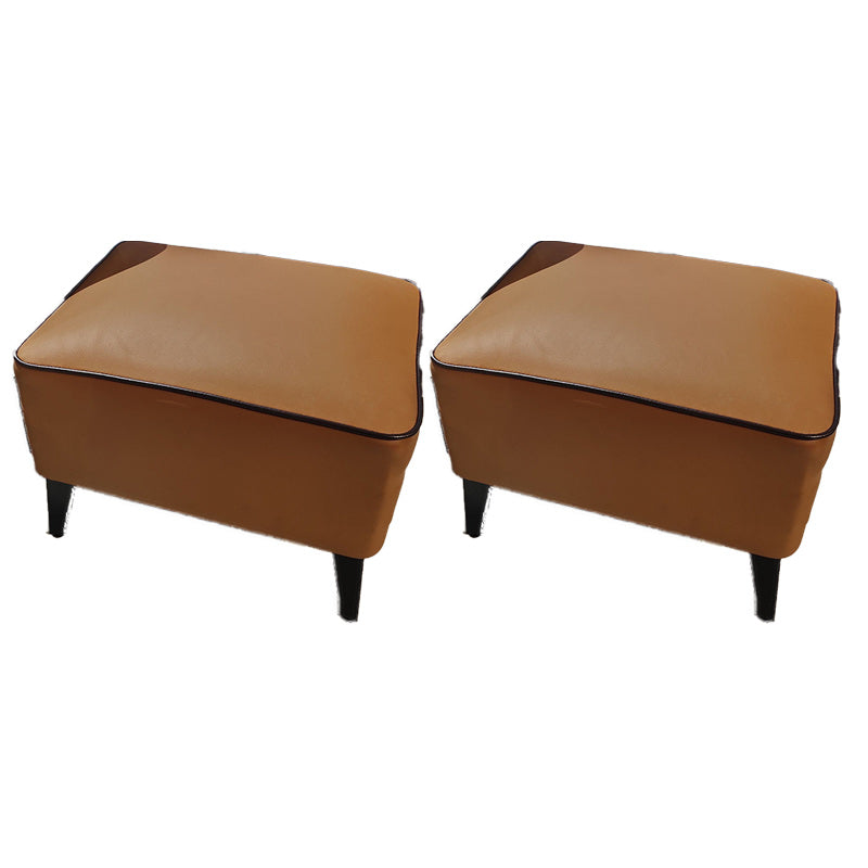 Mid-Century Modern Pouf Ottoman Faux Leather Upholstered Rectangle Ottoman with Chair Legs