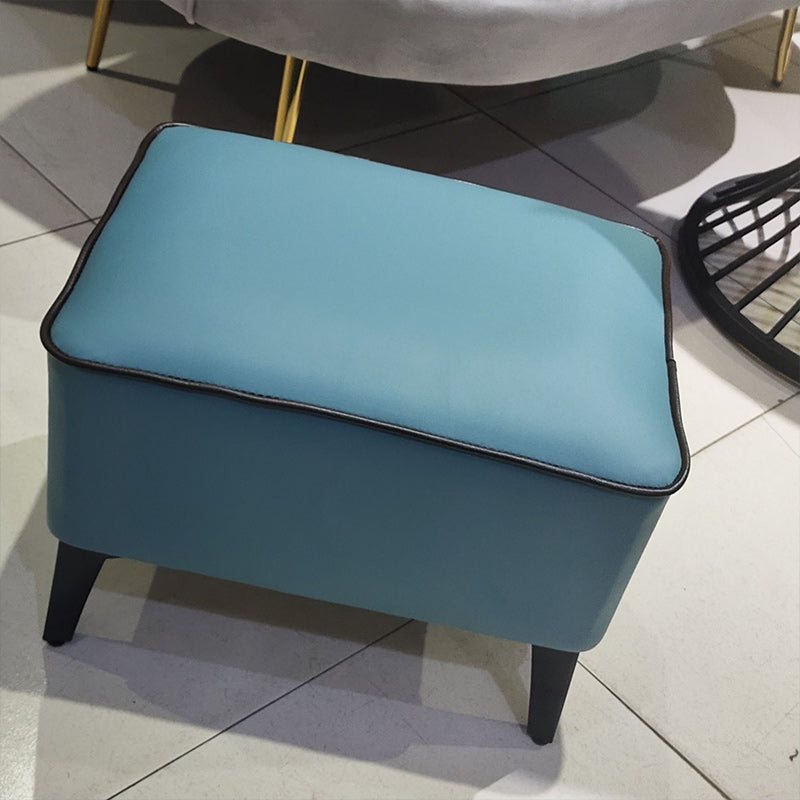 Mid-Century Modern Pouf Ottoman Faux Leather Upholstered Rectangle Ottoman with Chair Legs