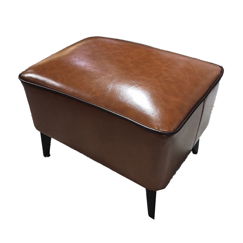 Mid-Century Modern Pouf Ottoman Faux Leather Upholstered Rectangle Ottoman with Chair Legs