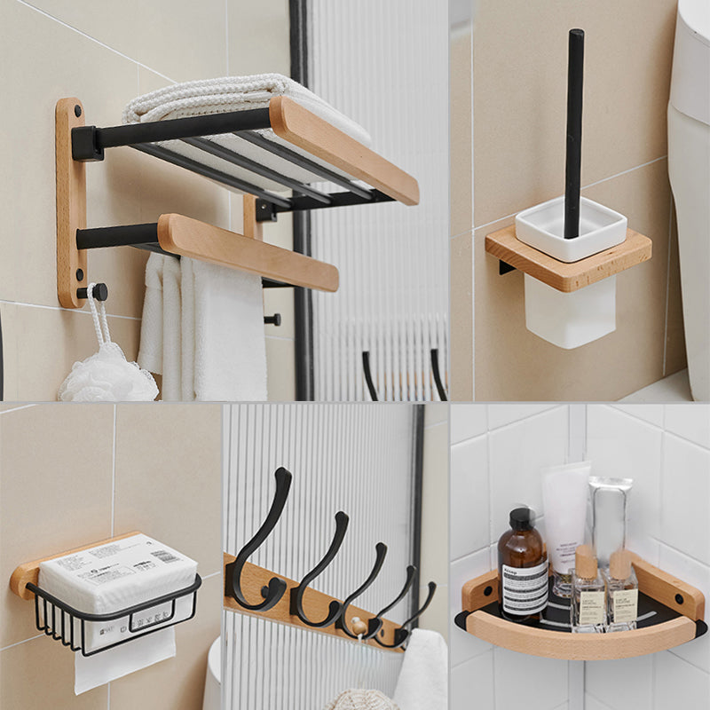 Metal and Wood Bathroom Accessory as Individual or as a Set in Black