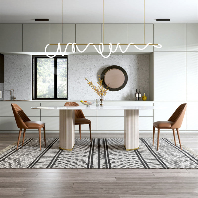 Luxury Oval Dining Table Stone Dining Table with Double Pedestal