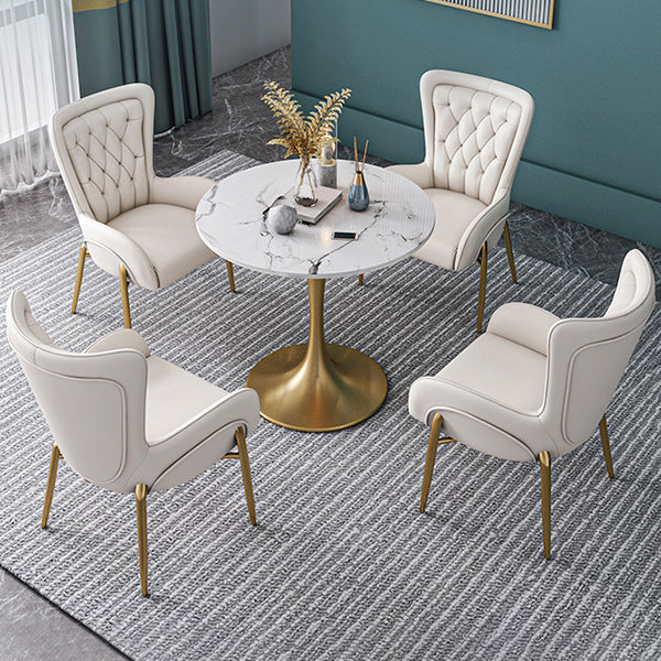 Round Golden Base Dining Table Glam Stone Table for Dining Room