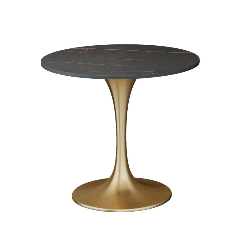 Round Golden Base Dining Table Glam Stone Table for Dining Room