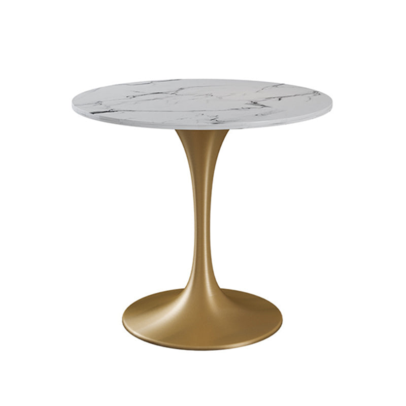 Round Golden Base Dining Table Glam Stone Table for Dining Room