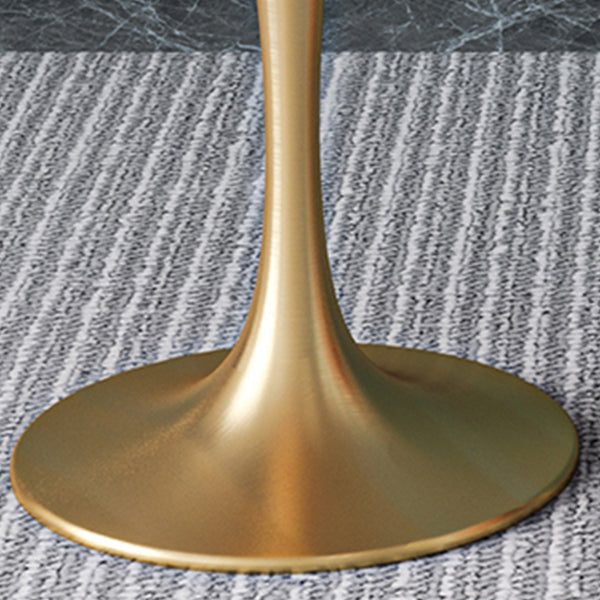 Round Golden Base Dining Table Glam Stone Table for Dining Room