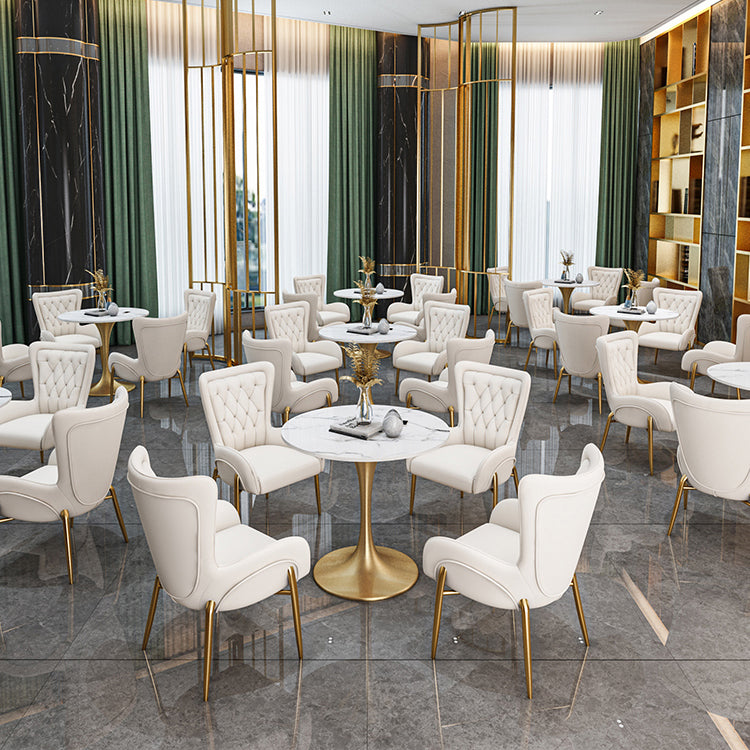 Round Golden Base Dining Table Glam Stone Table for Dining Room