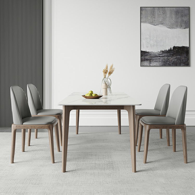 Mid-Century Rectangle Dining Table Stone Dining Table with Solid Wood Legs