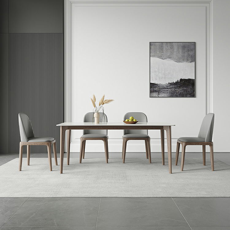 Mid-Century Rectangle Dining Table Stone Dining Table with Solid Wood Legs