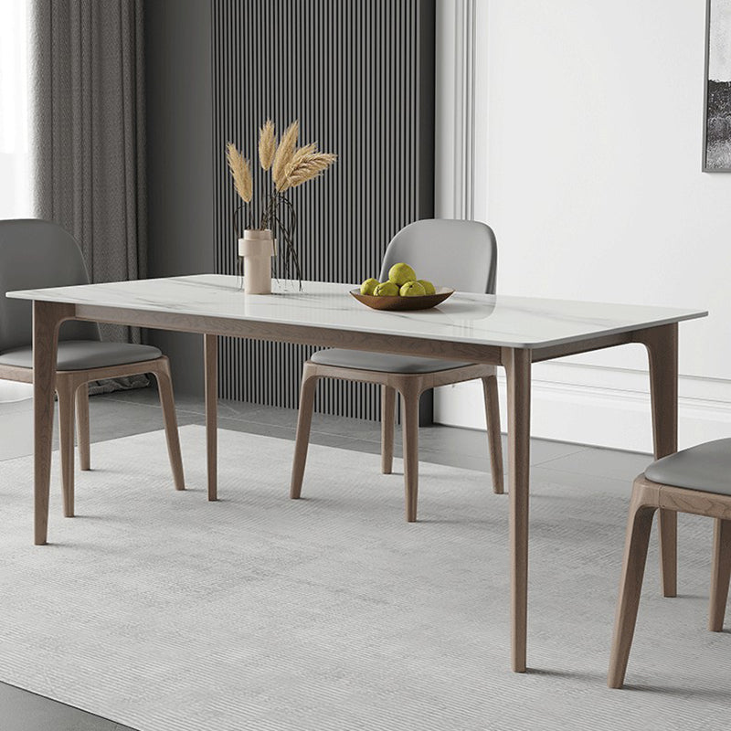 Mid-Century Rectangle Dining Table Stone Dining Table with Solid Wood Legs