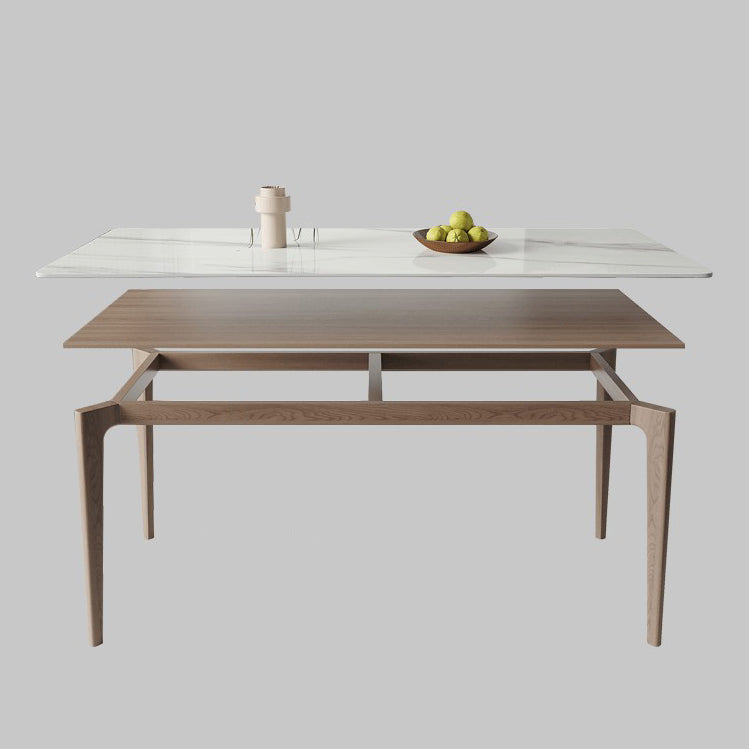 Mid-Century Rectangle Dining Table Stone Dining Table with Solid Wood Legs