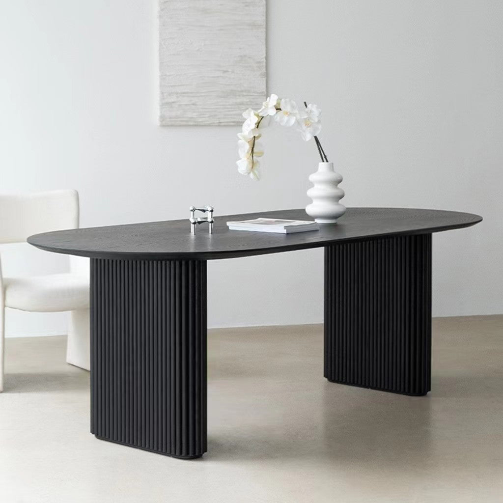Black Pine Wood Dining Table Contemporary Style Dining Room Table