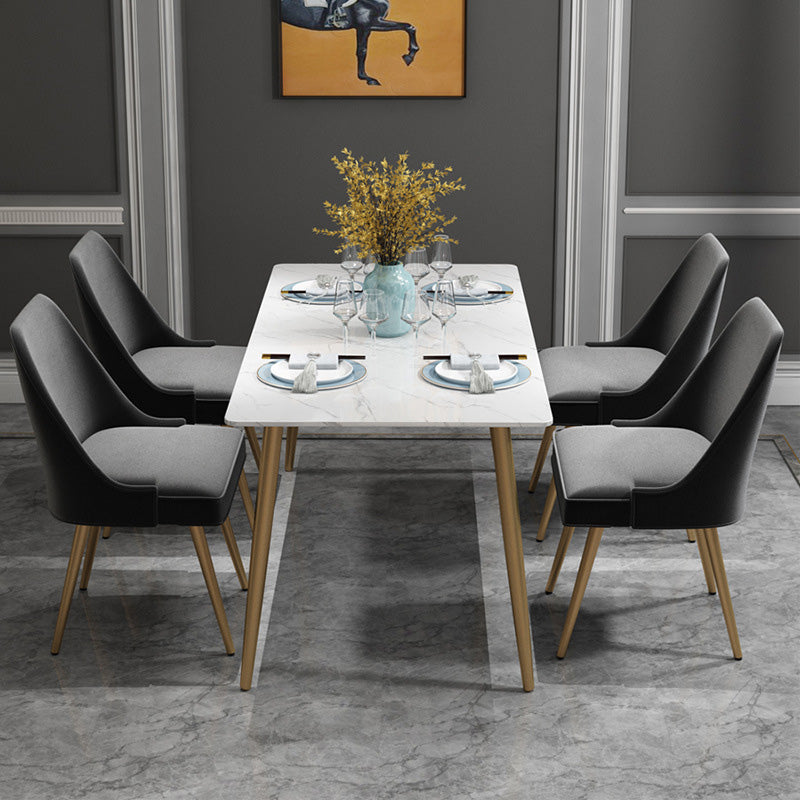 Rectangle Golden Base Dining Table Glam Faux Marble Table for Home